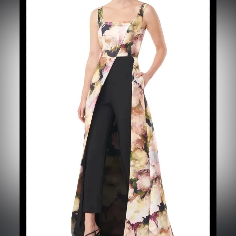 NWOT Kay Unger watercolor over skirt jumpsuit